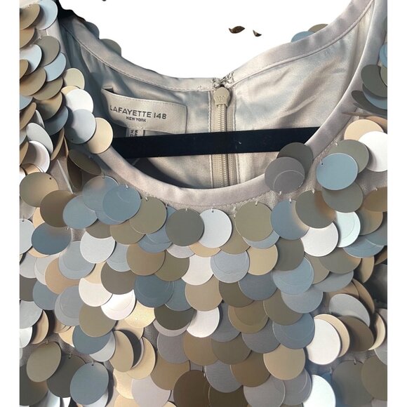 Lafayette 148 New York Paillette Sequin Shift Dress Mixed-Metal Metallic Large - Picture 9 of 16